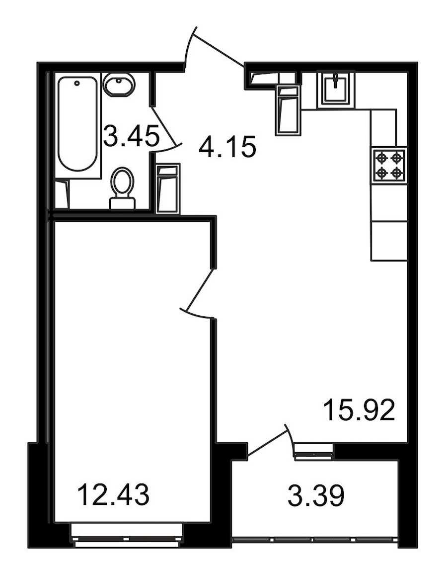 Однокомнатная квартира в : площадь 39.34 м2 , этаж: 11 – купить в Санкт-Петербурге